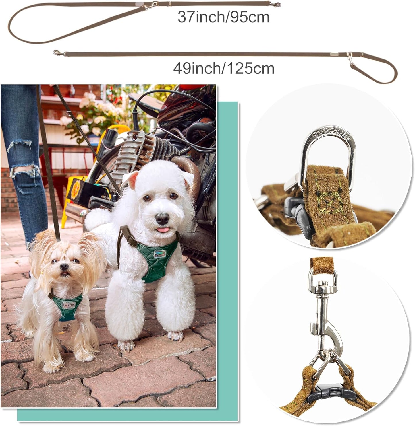 Puppytie No Pull xs Dog Harness with Multifunction Dog Leash,Soft Adjustable No Choke Escape Proof Pet Harness Vest,Glossy Dark Green,XXS