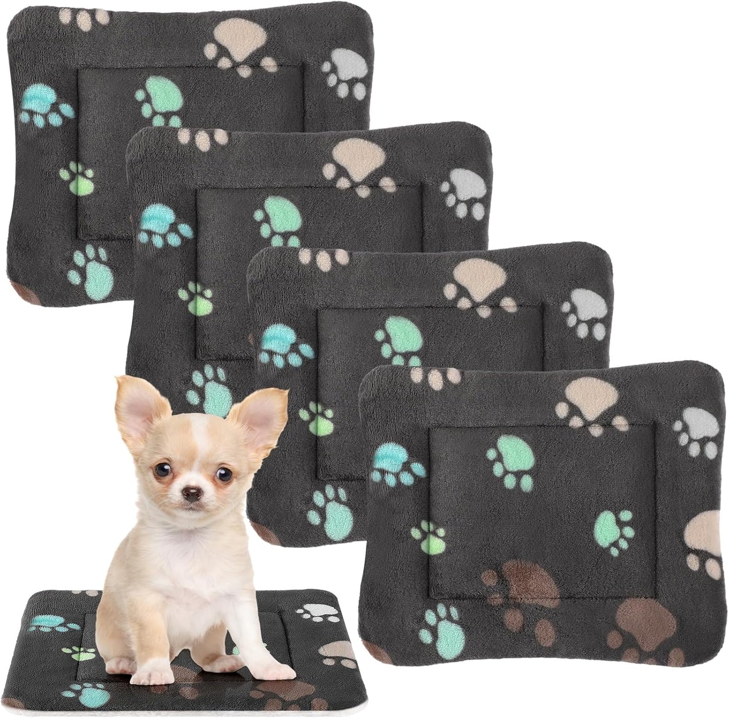 Tuanse 4 Pack Ultra Soft Dog Cat Bed Mat with Cute Prints Reversible Fleece Dog Crate Kennel Pad Cozy Washable Thickened Hamster Guinea Pig Pet Bed Mat for Small Animals(13 x 19 Inches,Black)