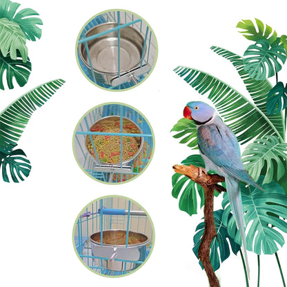 PINVNBY 6 Pieces Stainless Steel Bird Feeding Dish Cups,Parrot Feeder Parakeet Food Water Bowls with Clamp Holder & 6 Pcs Bird Spoon & 6 Pcs Birds Ball Toys for Budgies Macaw Small Animal(L)