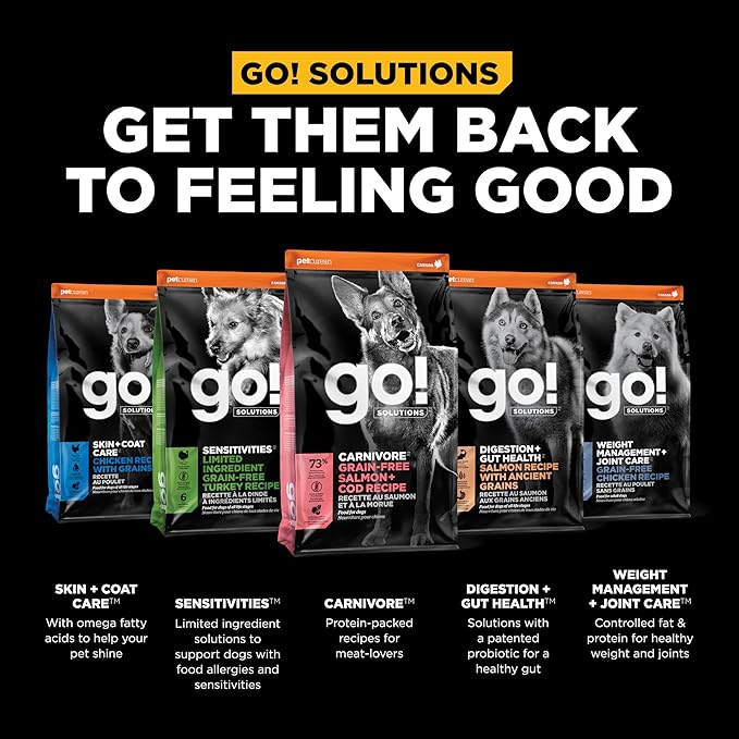 Go! Solutions Carnivore, Grain-Free, Protein Rich Dry Dog Food, Salmon and Cod Recipe, 3.5 lb Bag