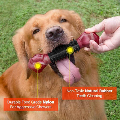 Apasiri Dog Toys for Aggressive Chewers with Bacon Flavor: 8" Indestructible Chew Bones for Large Breeds, Tough Nylon & Rubber Dog Toys Keep Them Busy, Interactive Play - 2-Pack
