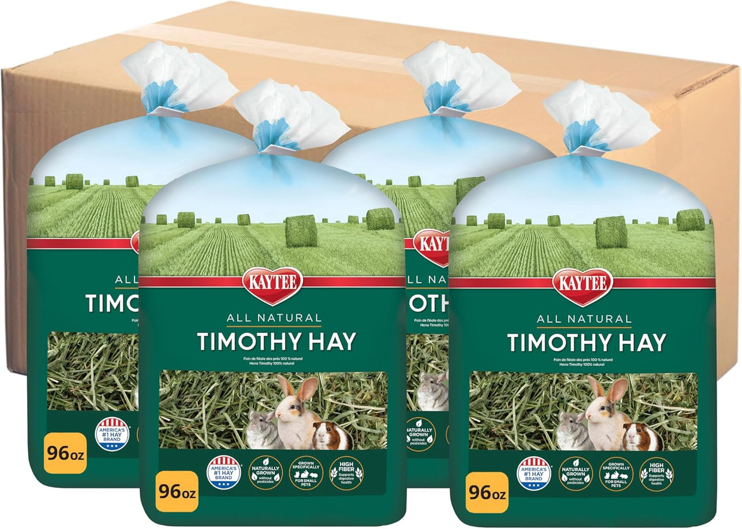 Kaytee Timothy Hay, High Fiber, Grown Specifically for Small Animals, Rabbits, Guinea Pigs, Chinchillas, Ideal Bulk Order for Small Pets, 24 pounds