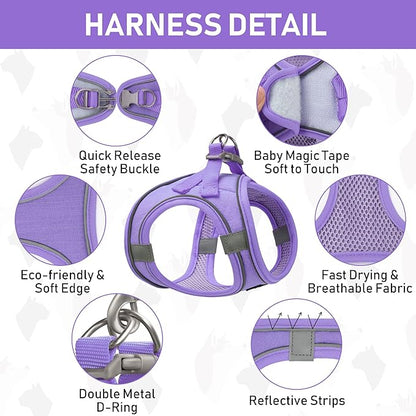 GAMUDA Small Pet Harness Collar and Leash Set, Step in No Chock No Pull Linen Fabric Soft Mesh Dog Vest Harnesses Reflective for Dogs Puppy Cats Kitten Rabbit (Purple, XS)
