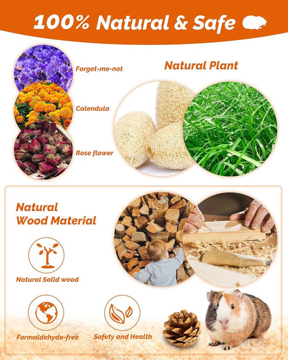 Hamster & Guinea Pig Toys - 18 Pcs Wooden Small Animal Chew Toys for Teeth - Rabbit, Chinchilla, Gerbils, Rats Exercise Accessories