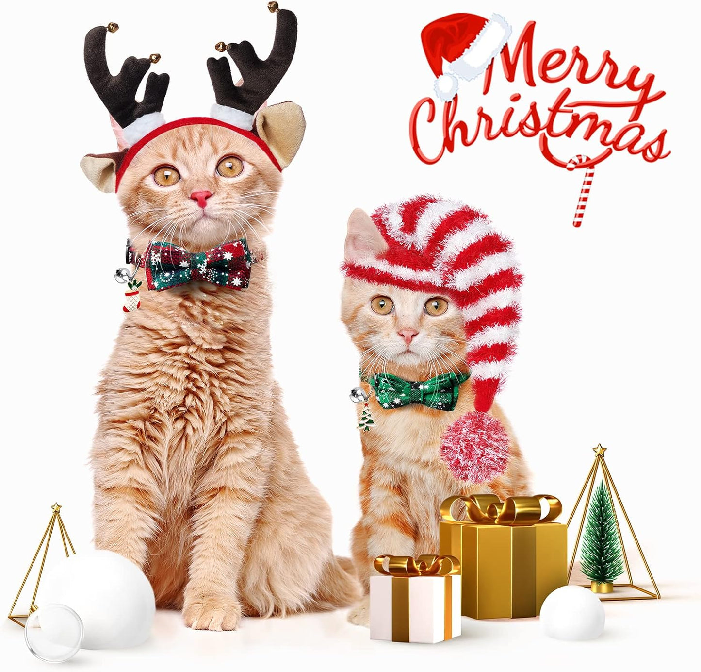 LLHK 4 Pack Christmas Cat Collars with Bow Tie and Bell,Breakaway Kitten Collar for Girl Boy Cats,Adjustable 7-12inch, for Kitty Kitten Adult Cats,Pet Supplies,Stuff,Accessories