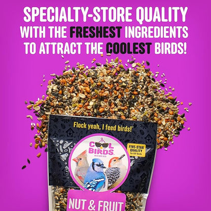 Nut & Fruit Wild Bird Seed – 10 lb. Gourmet Bird Food with Sunflower Hearts, Peanuts, Tree Nuts & Real Fruit – No Corn, Milo or Millet Bird Seed for Outside Feeders