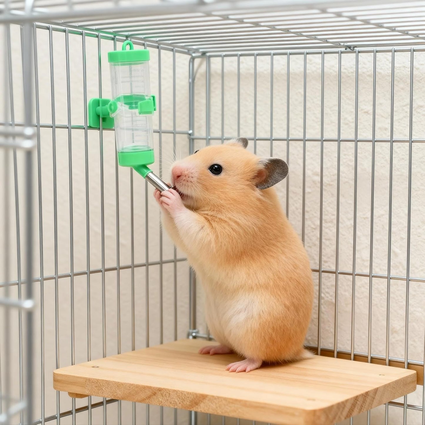 Hamsters Water Bottle, Automatic No Drip Hanging Water Feeder Dispenser for Small Animals Guinea Pig Rat Rabbit Dwarf Gerbil Chinchilla(Green 125ML)