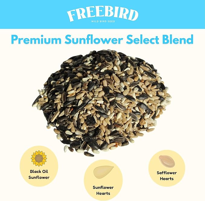 Premium Sunflower Select Bird Seed by Freebird - Black Oil Sunflower Seeds, Sunflower Kernels, Safflower Seeds - Finch and Songbird Wild Bird Seed for Outside Feeders - 6lb Bag