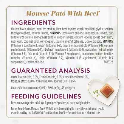 Fancy Feast Gems Pate Cat Food Mousse Chicken or Beef and a Halo of Savory Gravy Wet Cat Food Variety Pack - (1) 8 ct. Boxes - 8 ct. Box