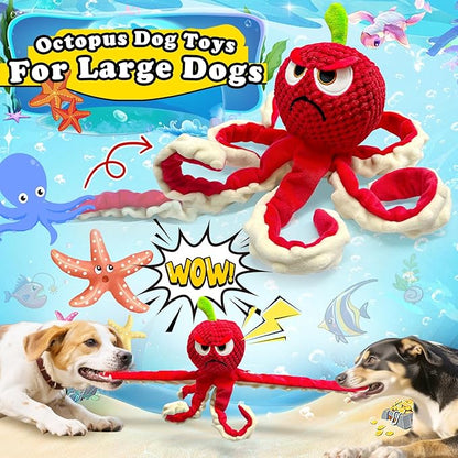 Squeaky Dog Toys Octopus -Plush Stuffed Dog Chew Toys with Soft Fabric for Small Medium and Large Dogs,Interactive Tug of War Puppy Toys to Keep Them Busy
