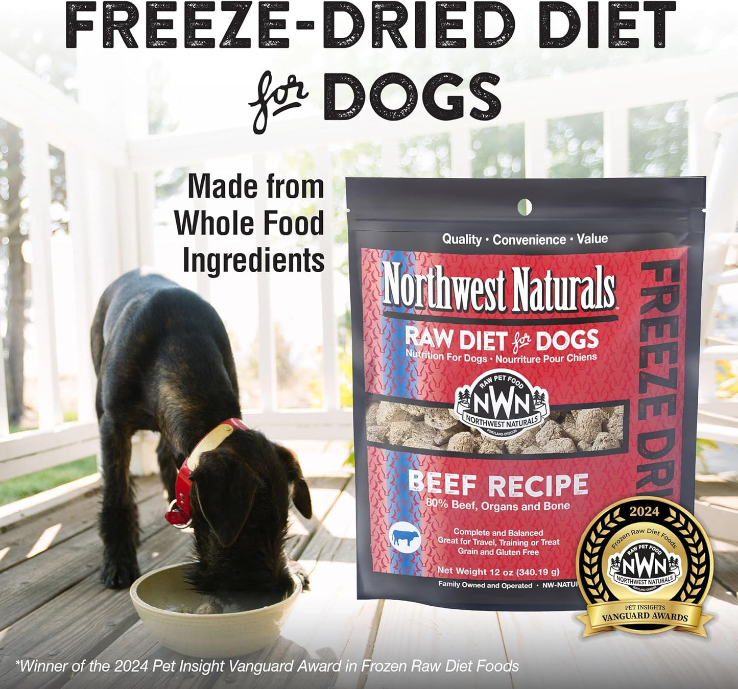 Northwest Naturals Freeze-Dried Beef Dog Food - Bite-Sized Nuggets - Grain-Free, High-Protein, Raw Diet, Human-Grade Ingredients, All Natural, Premium Quality, Healthy & Nutritious - 12 Oz