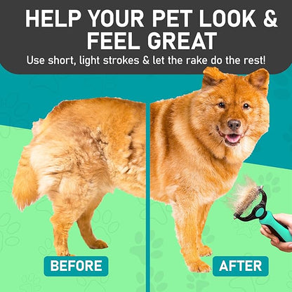 Maxpower Planet Hair Brush - Double Sided Shedding, Dematting Undercoat Rake for Dogs and Cats - Extra Wide Dog Grooming Brush, Reduce Shedding by 95%, Turquoise