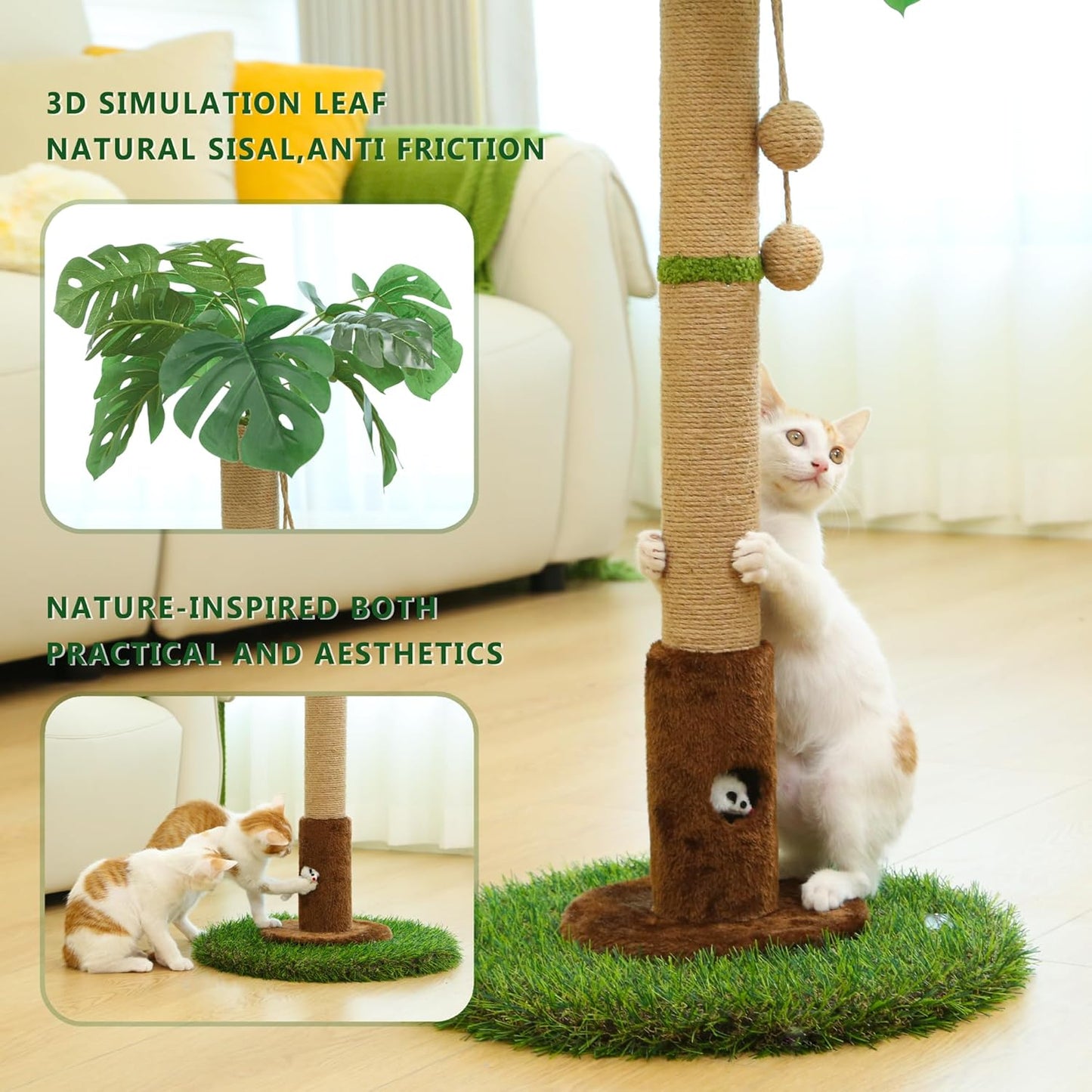 Cat Scratching Post for Indoor Cats and Kitten - 35.43" Tall Cat Scratching Post with Sisal Rope,Palm Tree Cat Scratch Post with Hanging Ball