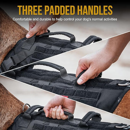 OneTigris Large Tactical Dog Harness, No Pulling Adjustable Dog Vest Harness, Heavy Duty Dog Harness with Handle, Large Hook and Loop Panels for Patch(Black,S)