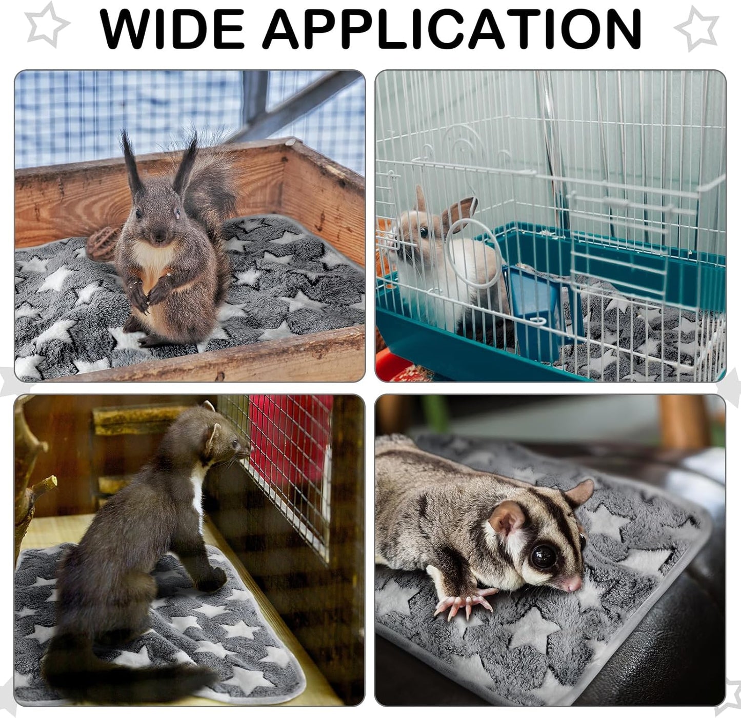 Tudomro 8 Pcs Guinea Pig Bedding Cage Liners Bulk Blankets Small Animal Flannel Throw Bedding Waterproof Absorbent Reusable Pet Pee Sleep Mat Pad Cover for Hamster Ferret(Grey Star,12 x 12 Inch)