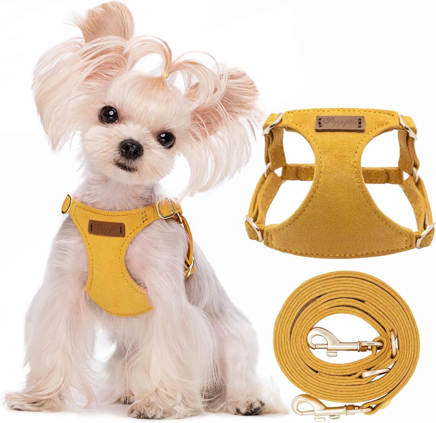 Puppytie No Pull xs Dog Harness with Multifunction Dog Leash,Soft Adjustable No Choke Escape Proof Pet Harness Vest,Yellow,XS