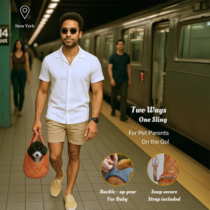 Small Dog Carrier Sling – Copper Brown Hands‑Free 2‑in‑1 Cross‑Body & Handheld Pet Sling for Small Toy Dogs up to 3-8 lb, Parachute‑Grade Rip‑Stop Nylon, Padded Strap & Safety Tether