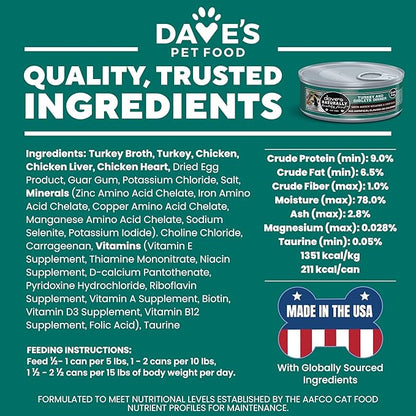Dave's Pet Food Grain Free Wet Cat Food Gravy (Turkey & Giblets Dinner in Gravy), Made in USA Naturally Healthy Canned, Added Vitamins & Minerals, 5.5 oz Cans (24 Pack)