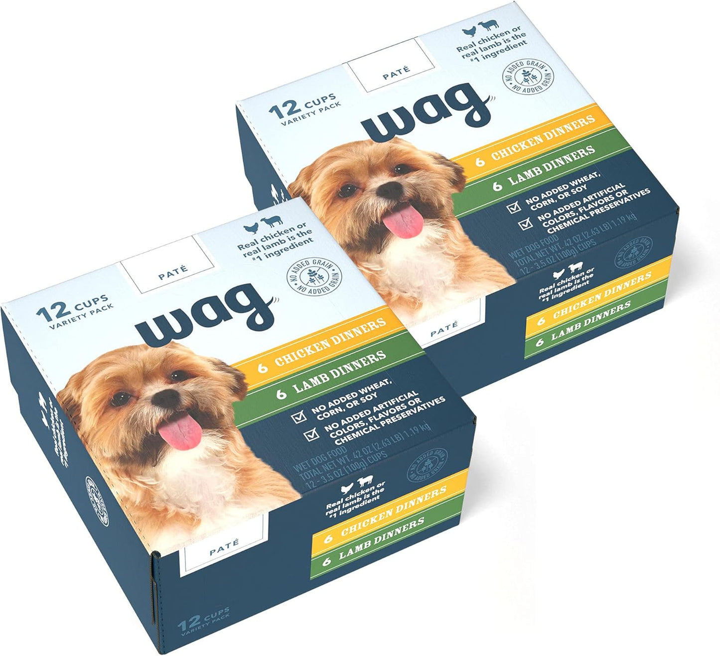 Amazon Brand – Wag Wet Dog Food Cups, Chicken & Lamb Pate Variety Pack, 3.5 Oz, Pack of 24