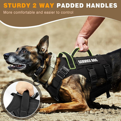WINSEE Service Dog Vest Harness for Large Dog, Tactical Working MOLLE Vest with 10 Pet Patches, No Pull Heavy Duty Harness for Training Hunting Walking