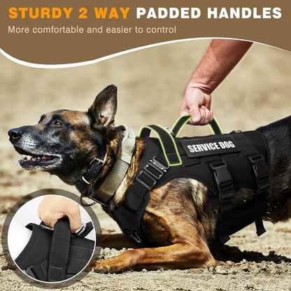 WINSEE Service Dog Vest Harness for Large Dog, Tactical Working MOLLE Vest with 10 Pet Patches, No Pull Heavy Duty Harness for Training Walking