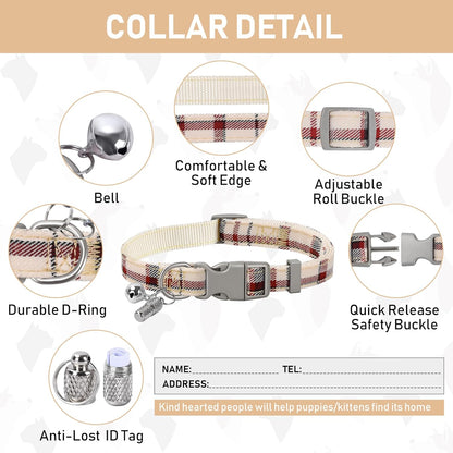 GAMUDA Small Dog Harness Collar and Leash Set, Step in No Chock No Pull Soft Mesh Adjustable Dog Vest Harnesses Plaid Reflective for Dogs Puppy Cats Kitten Rabbit (Warm Beige, XXXS)