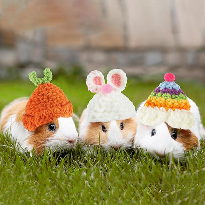 Thinp 4 Pcs Knitted Hats for Small Animals - Cute Tiny Hamster & Guinea Pig Hats with Adjustable Strap - Snake, Rainbow Bunny & Carrot Themed