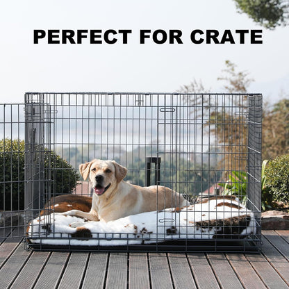 Bedfolks Waterproof Crate Bed, Plush Washable Cover, Faux Fur Pad for XXL Dogs, Fluffy Kennel Bed 47"x29", Cow Print