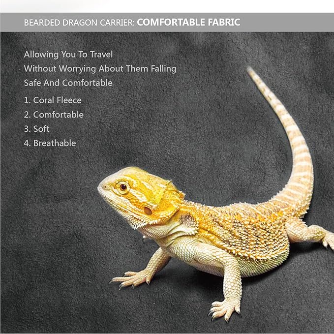 Bearded Dragon Leash and Harness Set, Beardie Carrier, Lizard Adjustable Harness with Leather Wings and Sling Bag, Reptile Small Pet Backpack Batwing Accessories (Grey)