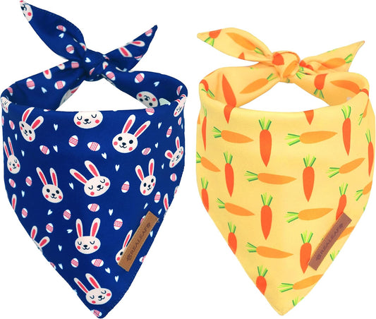 Realeaf Easter Dog Bandanas 2 Pack, Triangle Reversible Pet Scarf for Boy and Girl, Premium Durable Fabric, Holiday Bandana for Medium and Large Dogs (Large)