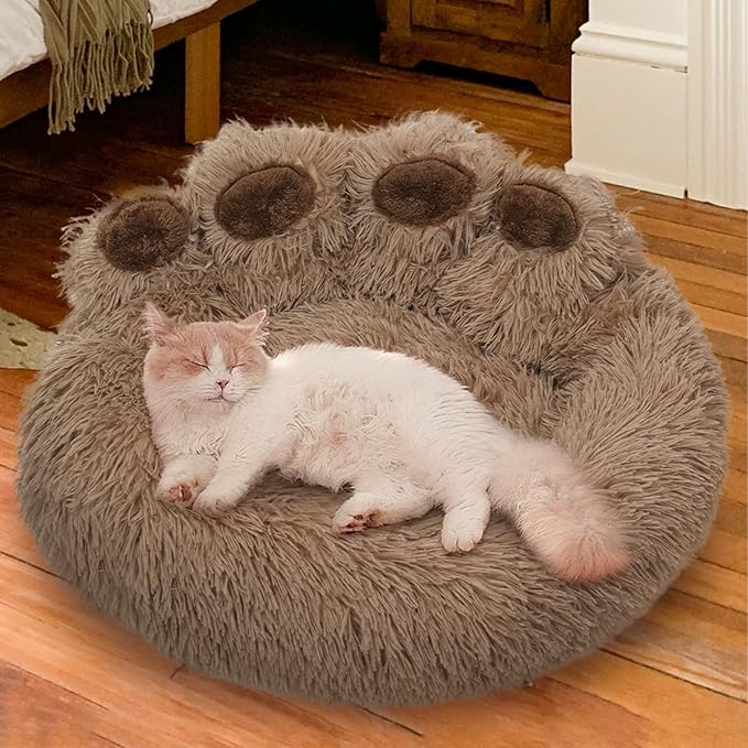Calming Dog Bed Cat Bed Medium Size Dog - Donut Washable Medium Pet Bed, Warm Kitten Nest 24 inches Anti-Slip Round Fluffy Plush Faux Fur Cat Bed, Fits up to 25 lbs Pets, (Classic Camel)