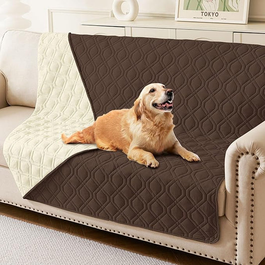 hyha Waterproof Dog Bed Blanket, Soft Pet Blankets, Waterproof Couch Cover for Dogs, Reversible Sofa Covers Washable for Furniture (52x82 Inch, Chocolate/Beige)