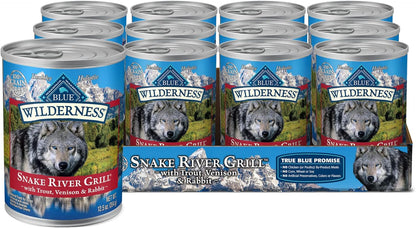 Blue Buffalo Wilderness Snake River Grill Natural High Protein Wet Food for Adult Dogs, Trout, Venison & Rabbit, 12.5-oz Cans, 12 Count