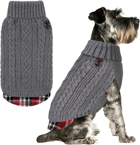 KYEESE Dog Sweater Soft Pullover Dog Sweaters for Small Dogs Male Warm Turtleneck Small Dogs Sweater with Gingham Patchwork Stretchy Knitwear Cat Clothes Comfy Pet Coat for Fall Winter Cold Weather