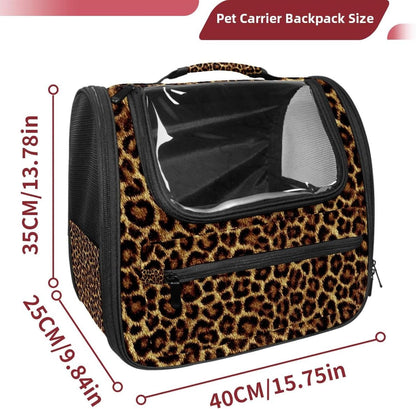 Portable Travel pet Backpack Carrier Hamster Bag Small Dog cat Carrier Breathable Hang Bag, Brown Leopard Print