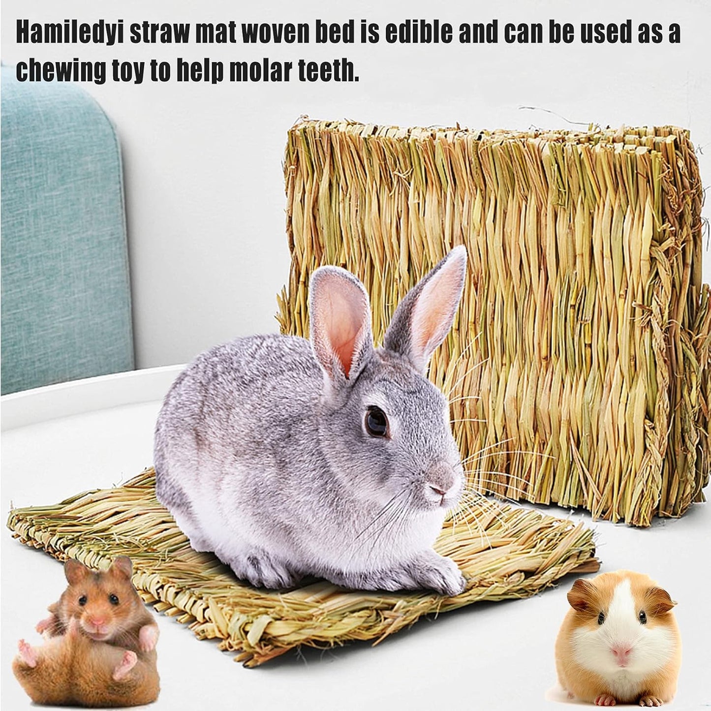 Hamiledyi Bunny Grass Mat Natural Woven Hamster Grass Bed Nest 22 PCS Small Animal Handmade Bedding Hay Mat Chewing Play Toy for Guinea Pig Chinchilla Rabbit Squirrel Hedgehog
