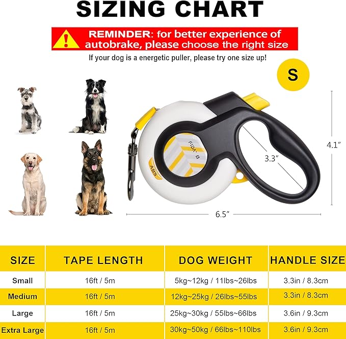 FIDA AutoBrake Retractable Dog Leash. Advanced Patented Design for Dog Pulling, 16 ft Heavy Duty No Pull Pet Walking Leash for Small Breeds. 360° Tangle Free, Soft Grip, Small Size.