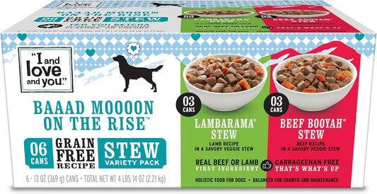 I and love and you Wet Dog Food - Baad Mooon On The Rise Variety Pack - Beef + Lamb, Grain Free, Filler Free 13oz can, 6pk