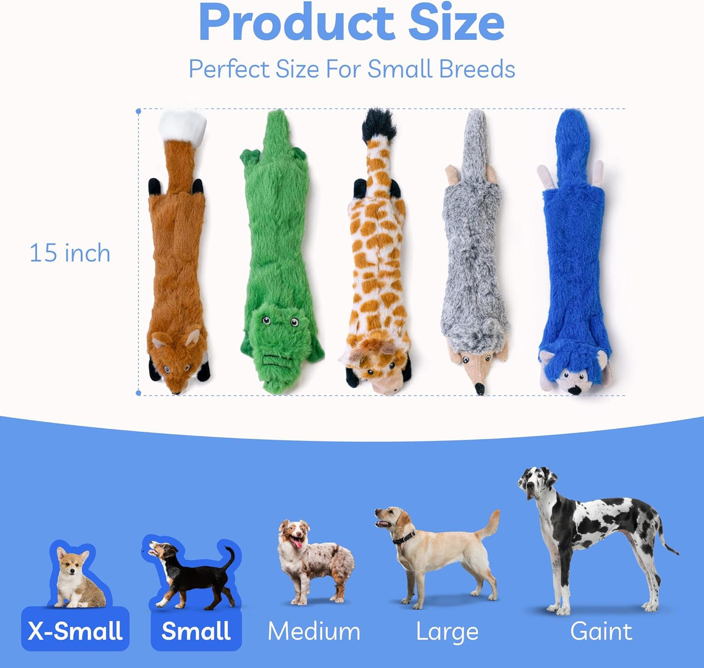 SHARLOVY Dog Squeaky Toys No Stuffing 5 Pack, Plush Crinkle Dog Toys for Large Breed, Durable Doggie Chew Cute Animals Puppy Toy for Teething