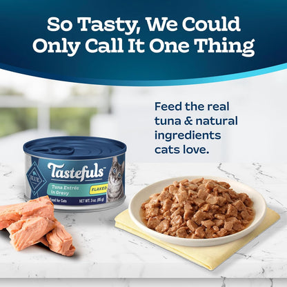 Blue Buffalo Tastefuls Flaked Wet Cat Food, Made with Natural Ingredients, Tuna, 3-oz Cans (24 Count)
