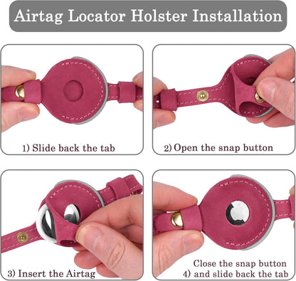 OOPSDOGGY Reflective Leather AirTag Cat Collar with Bell - Non Breakaway Adjustable Pet Collar with Apple Air Tag Holder - Lightweight GPS Kitten Collars for Small Dogs Puppy (Fuchsia)