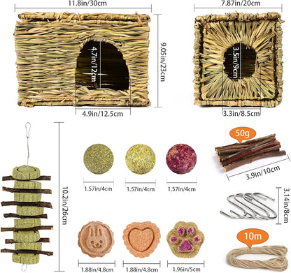 Bunny Grass House-Hand Made Edible Natural Grass Hideaway Comfortable Playhouse for Rabbits, Guinea Pigs and Small Animals to Play,Sleep and Eat (style4)