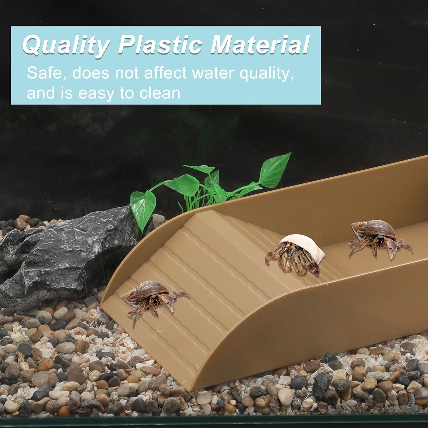 Tortoise Food Dish with Ramp, Plastic Reptile Water Bowl, Tortoise Water Pool, Reptile Climbing Ramp for Turtles Lizards, 12.01"x5.91"x2.36", Brown