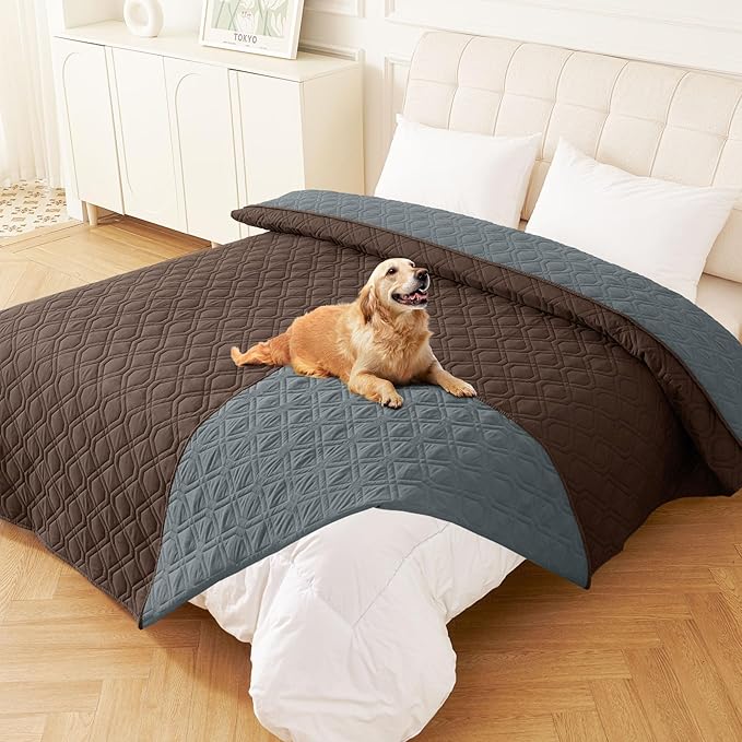 hyha Waterproof Dog Bed Blanket, Soft Pet Blankets, Waterproof Couch Cover for Dogs, Reversible Sofa Covers Washable for Furniture (82x82 Inch, Chocolate/Dark Grey)