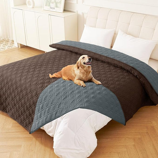 hyha Waterproof Dog Bed Blanket, Soft Pet Blankets, Waterproof Couch Cover for Dogs, Reversible Sofa Covers Washable for Furniture (82x82 Inch, Chocolate/Dark Grey)