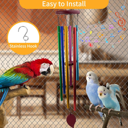 Extra-Large Bird Chewing Toys for Cage, Conure Wind Chimes Enrichment Toy with Colorful Stick, Art Hanging Decoration Bird Parrot Chime Toys for Conure, Budgie, Parakeet, Cockatiel