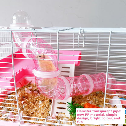 8PCS Hamster Tunnel Tube DIY Assorted Toy Transparent Adventure Pipe Playground Excercise Set for Mouse Syrian Hamster Gerbil (Pink)