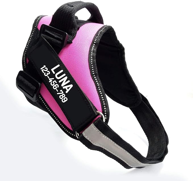 PawPawify Custom No Pull Dog Harness with Name and Phone Number, Heavy Duty Personalized Pet Vest to Prevent Tugging, Pulling, or Choking, Training and Walking (Pink, M (20-40 LBS))