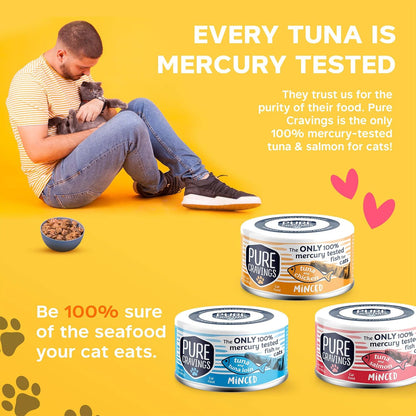 Pure Cravings Minced Tuna Wet Canned Cat Food, 100% Mercury-Tested, Moist Can Fish for Cats, Grain-Free, Protein, Non-GMO, Variety Pack, 3oz, Pack of 12