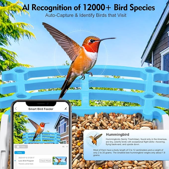 Bird Feeder with Camera Solar Powered: 2L Smart Bird Feeder, 2.5K Live Cam, AI Identification, Free 32GB Card, Waterproof Auto Video Capture for Outdoor Backyard – Gift for Festivals, Blue